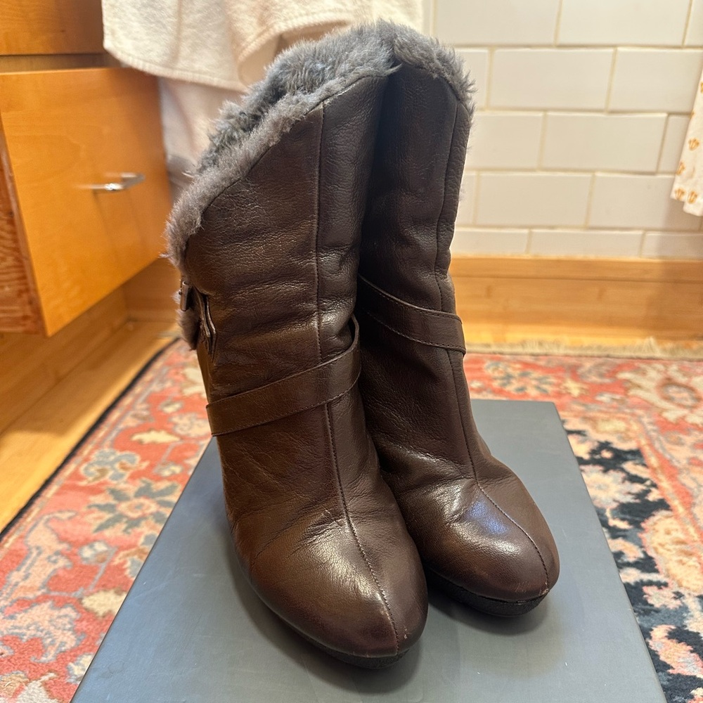7 for all Mankind Dark Brown Fur-Lined Boots